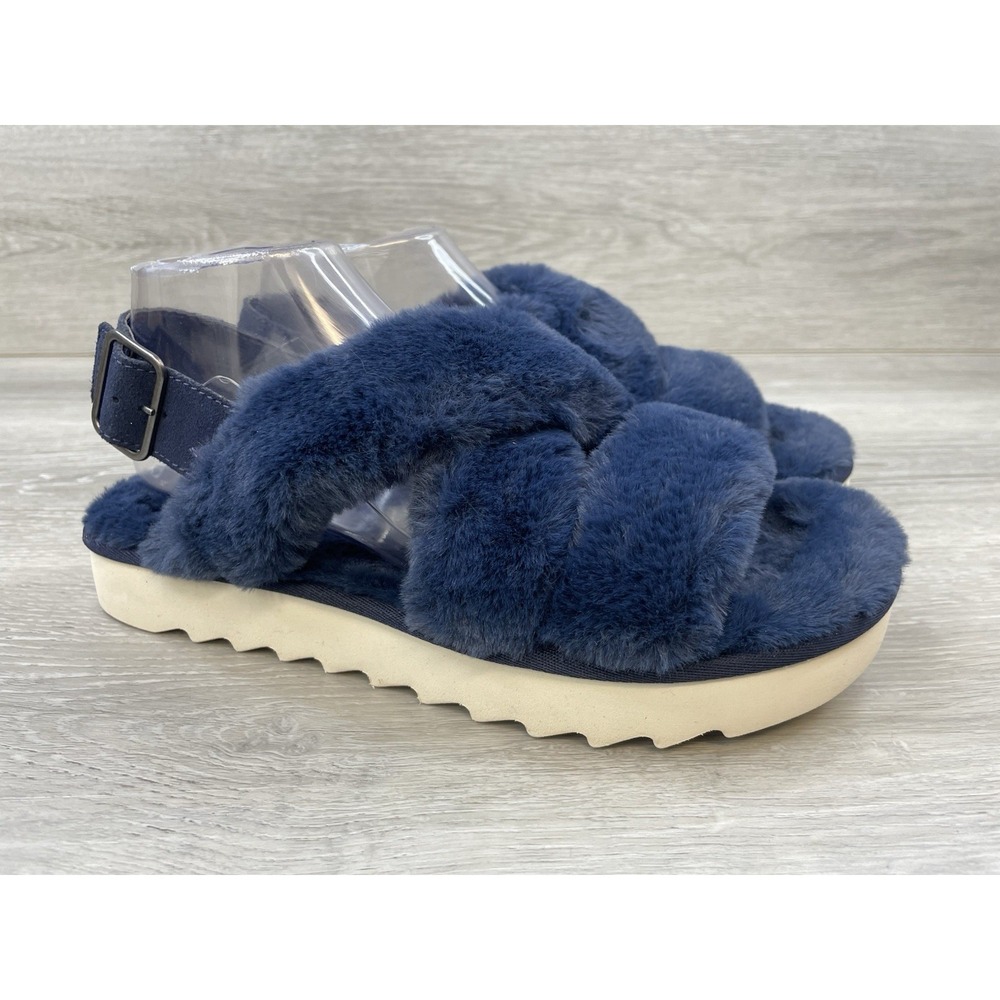 Koolaburra by UGG Fuzz-Ee Women's Blue Faux Fur Women's 9 Faux Fur Sandals Shoes